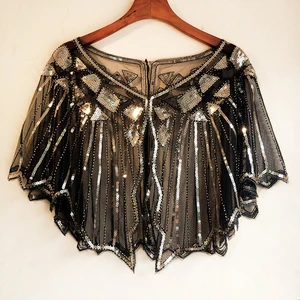 2021 правильной геометрической формы, с блестками накидка, расшитая бисером Винтаж 1920s шаль Хлопушки Cover Up Для женщин дамские сетчатые шарф для Вечерние вечернее платье Болеро