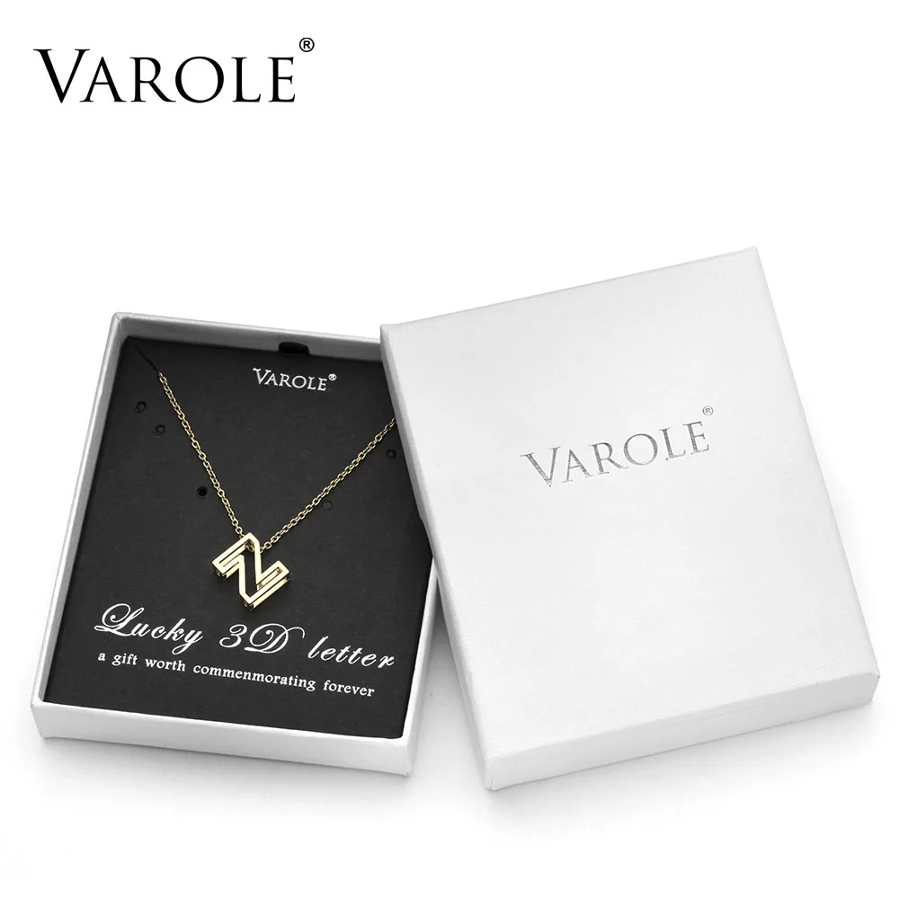VAROLE 16 дюймов ожерелья-цепочки и подвески для женщин 3D матовая отделка A-Z БУКВЕННОЕ колье с буквами алфавита ювелирные изделия из нержавеющей стали с подарочной коробкой - Окраска металла: Z with Box