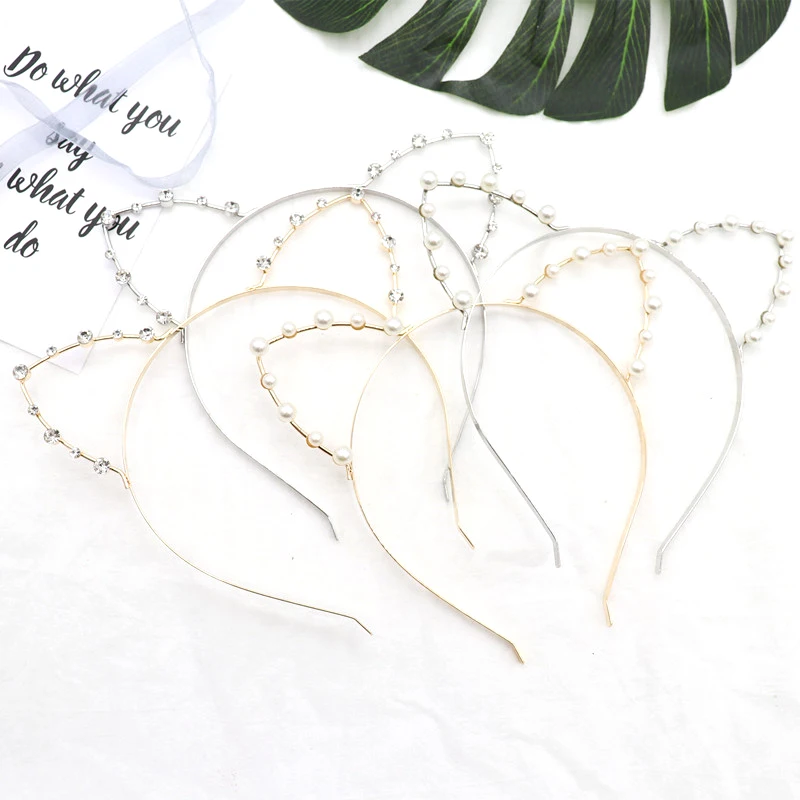 Модный милый обруч для волос с кошачьими ушками и кристаллами женщин девочек