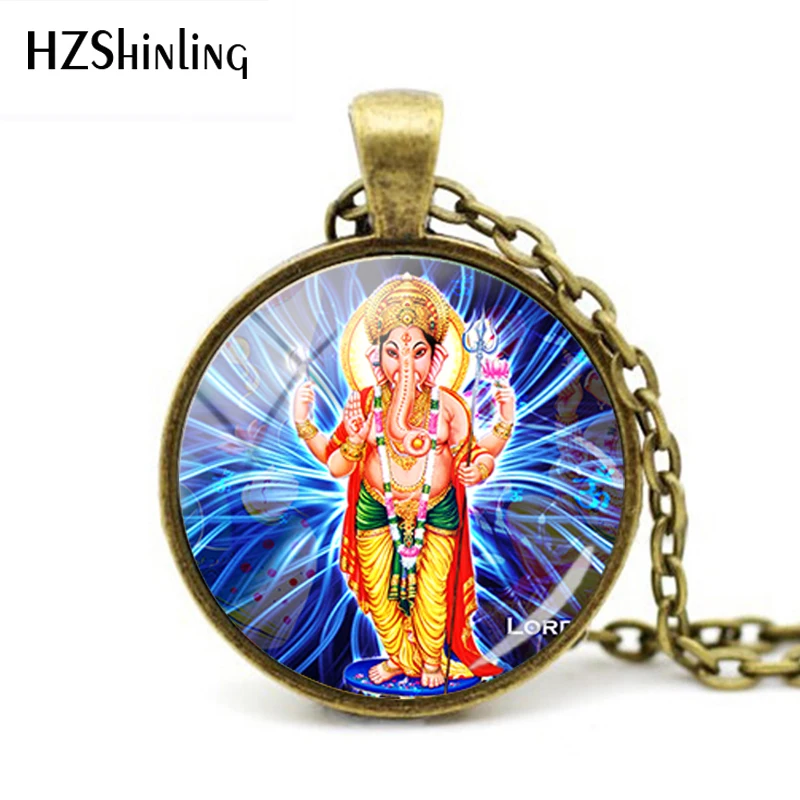 3-2 HZSHINLING Lord Ganesh Ganesha индуистский слон ожерелье индуистский Ганеш ювелирные изделия изображение ожерелье со стеклянной подвеской ожерелье - Окраска металла: 3-2