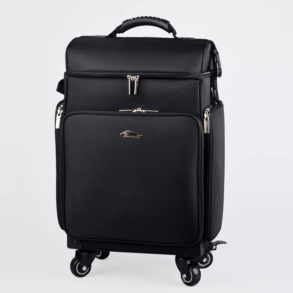 Черный ulti-function Professional Mack-up Rolling Luggage Spinner Cosmetic Case Trolley Carry On Suitcases Wheel Cabin Travel Bag - Цвет: Черный