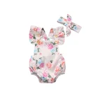 Боди с коротким рукавом, квадратным воротником и цветочным принтом, для новорожденных девочек, на возраст 0-24 мес., лето, 2017