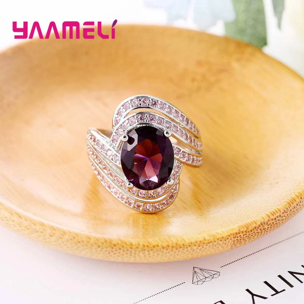 925 Sterling Silver Rings Vintage Style With Purple Crystal Exaggerated Female Wide Engagement Ring Women Girl Lady | Украшения и