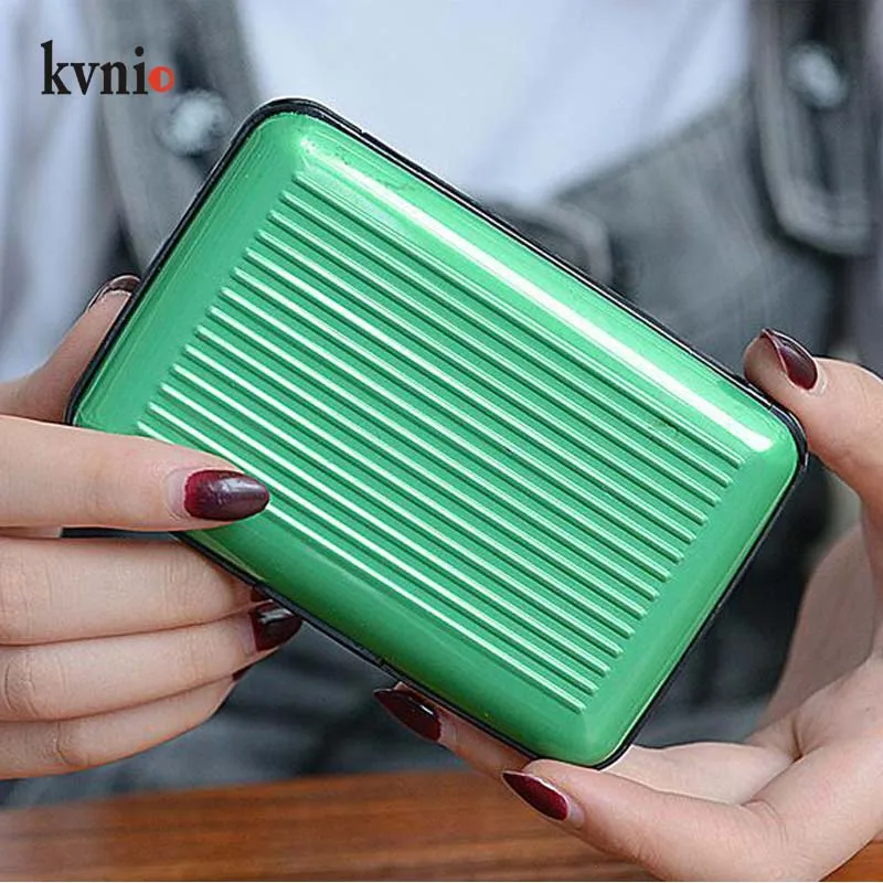 KVNIO сплошной цвет анти-RFID карты пакет Мода ID/Кредитные карты карман Унисекс Мини карточный кошелек для мужчин и женщин - Цвет: Зеленый