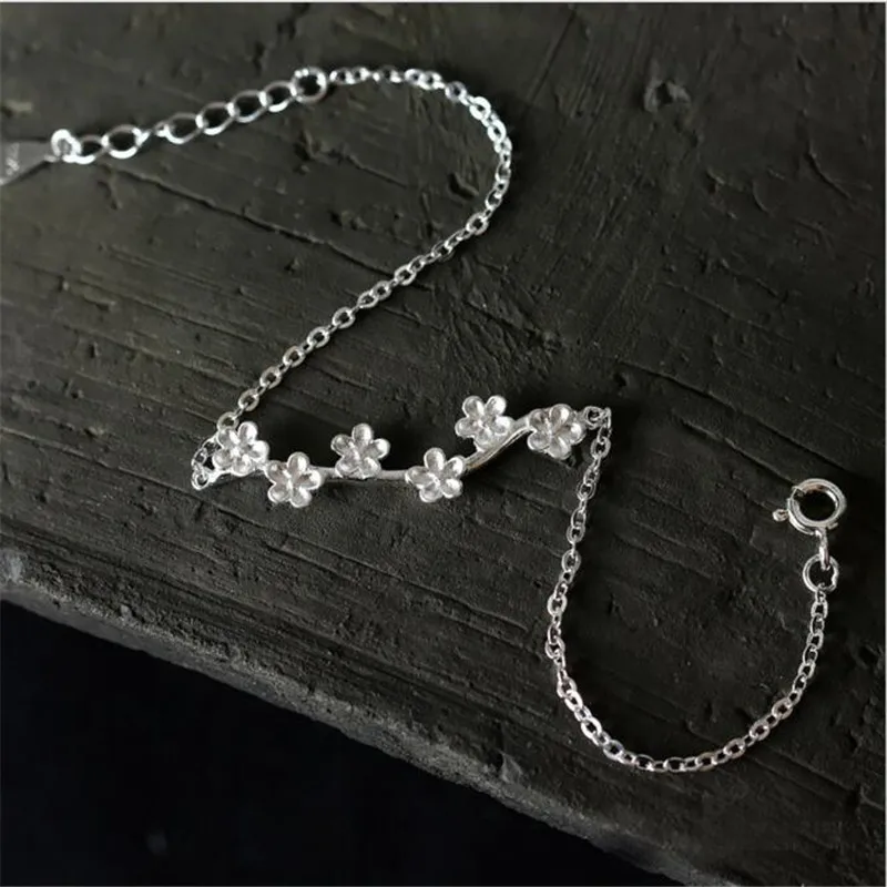 

Handmade Jewelry 925 Sterling Silver Plum Blossom Bracelets For Women Girl Party Gifts Flower Bangle BS004