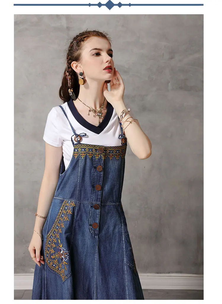 Летнее платье Yuzi. may Boho новые джинсовые женские платья без бретелек однобортные винтажные с вышивкой Vestidos A82171 Vestido