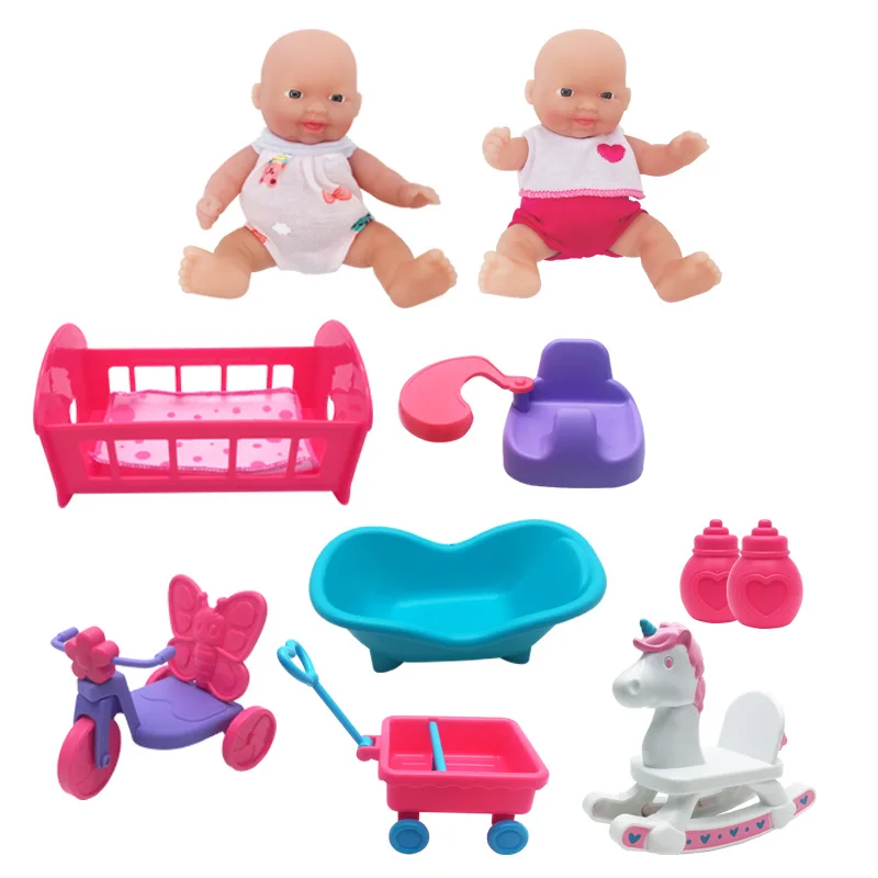 2 dolls 6 parts WOWCHEER 12 см 6 шт. Bebes Reborn мини детские куклы с Колыбель Ванна Мягкие силиконовые маленькие куклы реалистичные Kawaii Игрушки для девочек - Цвет: 2 dolls 6 parts