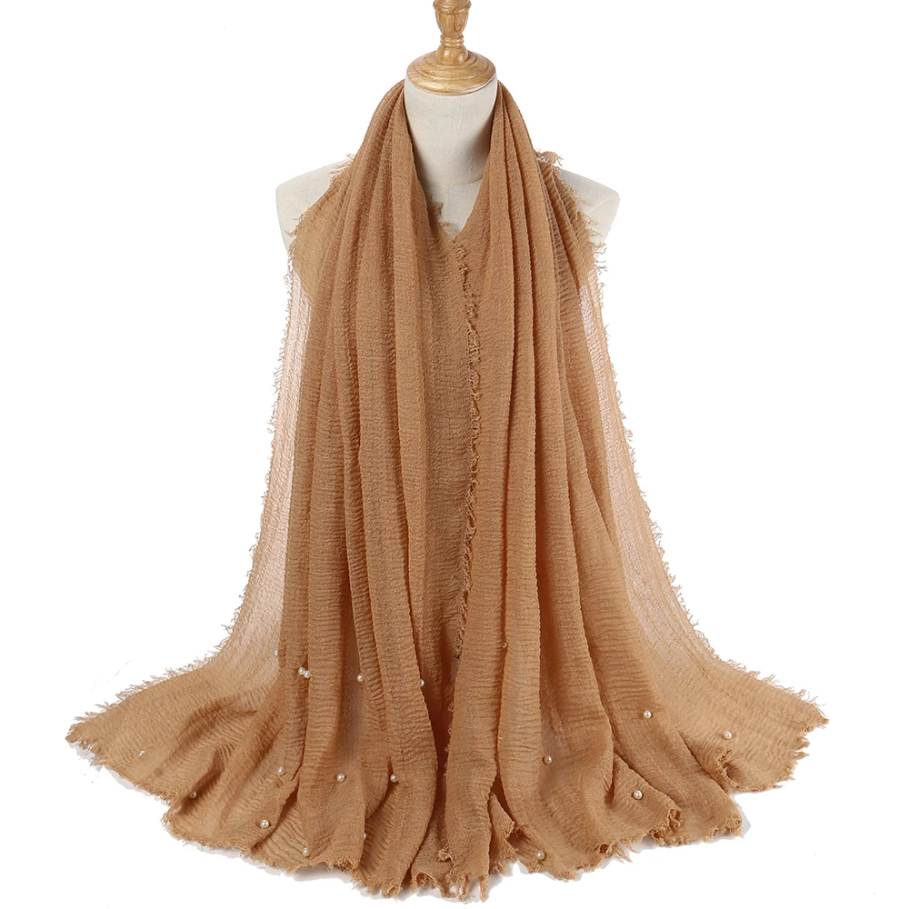 Женский шарф из хлопка с бусинами и шаль жемчугом мусульманская повязка на