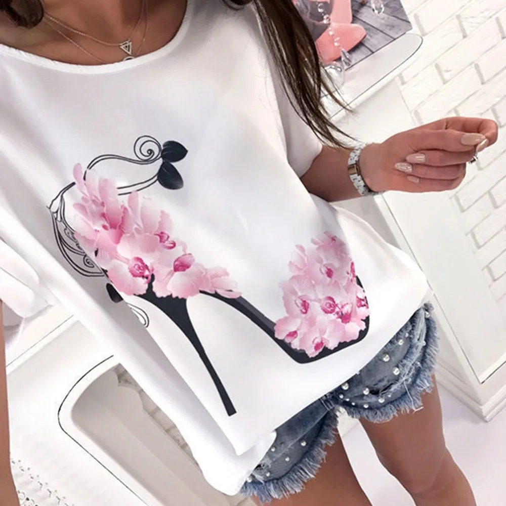 Женская хлопковая Футболка с принтом белая Повседневная футболка в стиле