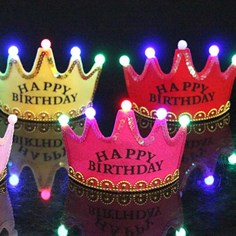 Lighting Party Hat Adult Kids Birthday Crown Cap Happy Multi Color Light-Up LED Decorative Hats Princess Hair Band A40 | Дом и сад