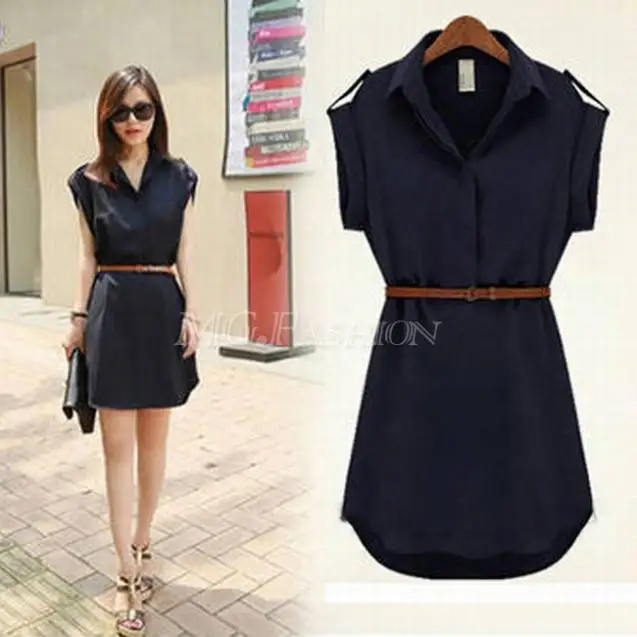 Модная Женская эластичная шифоновая Повседневная OL рубашка мини платье с