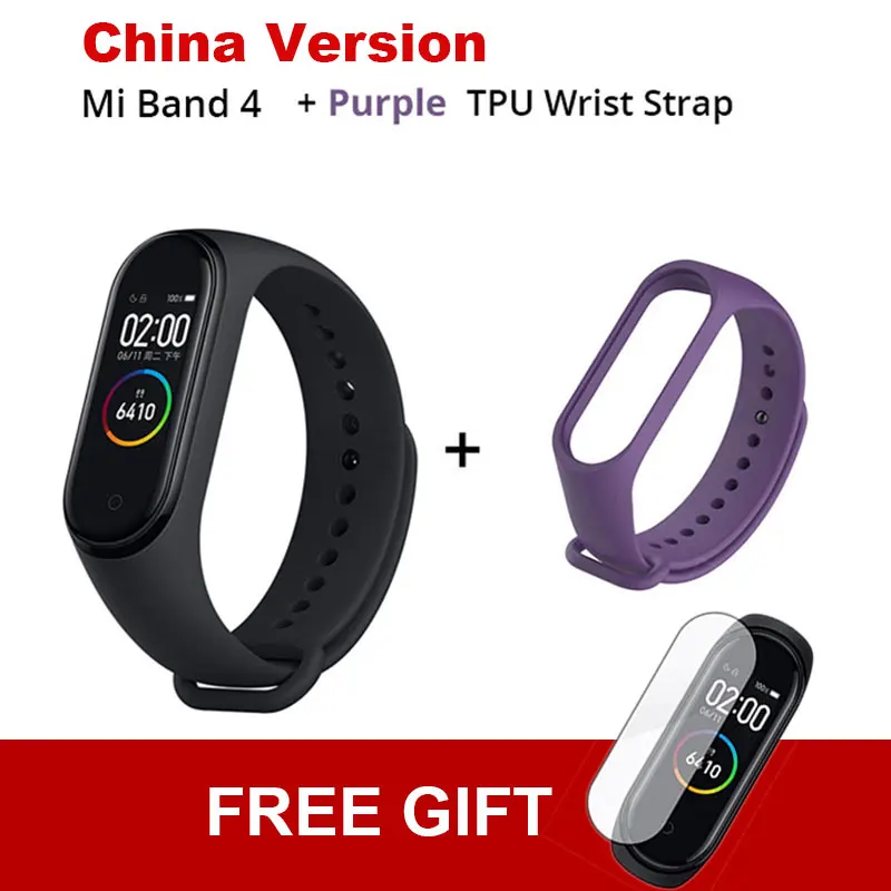 CN add Purple TPU Новинка, Xiaomi mi-браслет 4 с цветным смарт-экраном, браслет для фитнеса, сердечного ритма, 135 мА/ч, Bluetooth 5,0, 50 м, для плавания, mi ng, водонепроницаемый - Цвет: CN add Purple TPU