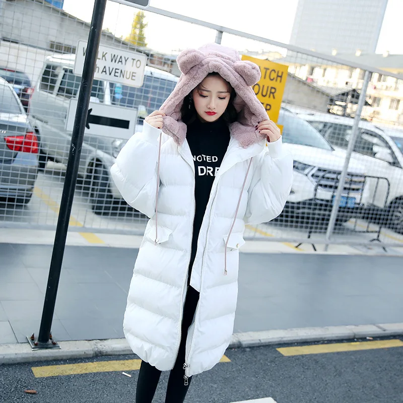 Женская длинная куртка с капюшоном повседневная однотонная теплая парка