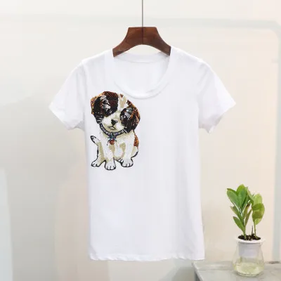 Женская футболка с блестками и 3D принтом хлопковые футболки для весны лета