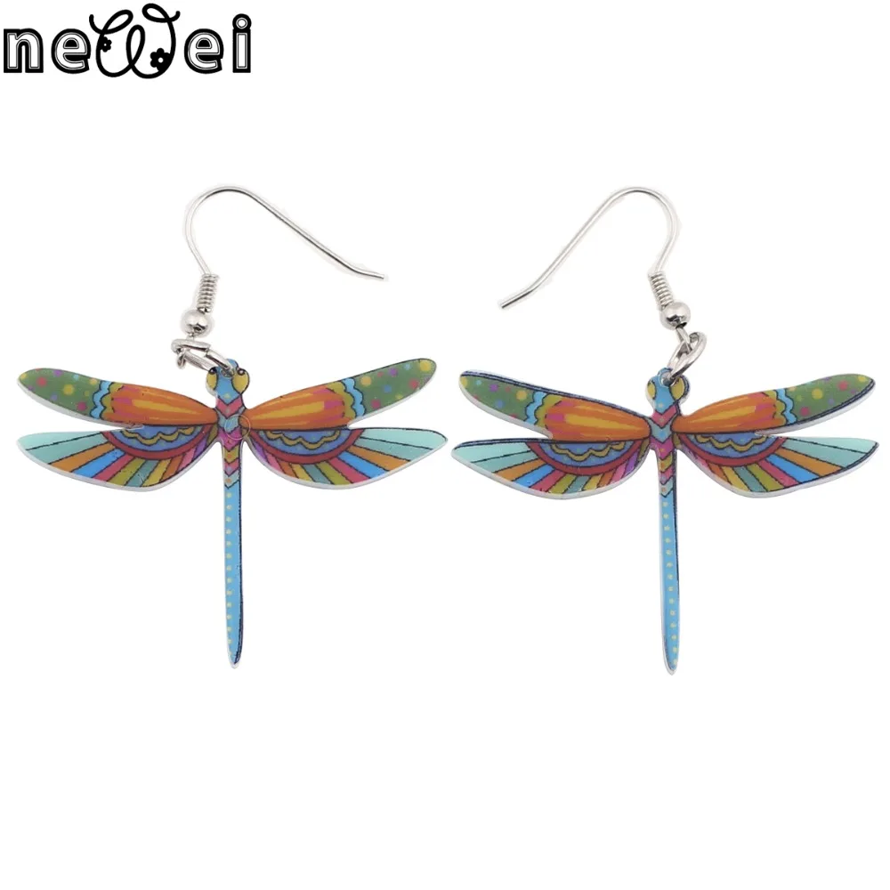 Newei Drop Dragonfly Earrings Jewelry Long Dangle Earring Acrylic Pattern Fashion For Women Hot Style Girl Decoration | Украшения и
