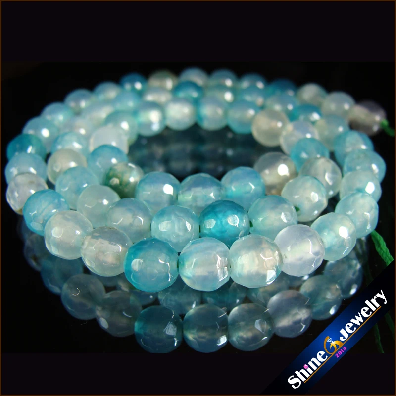 

Wholesale 6mm high gloss blue Druzy Agates Faceted Round stone Loose Beads Strand 15" Free shipping