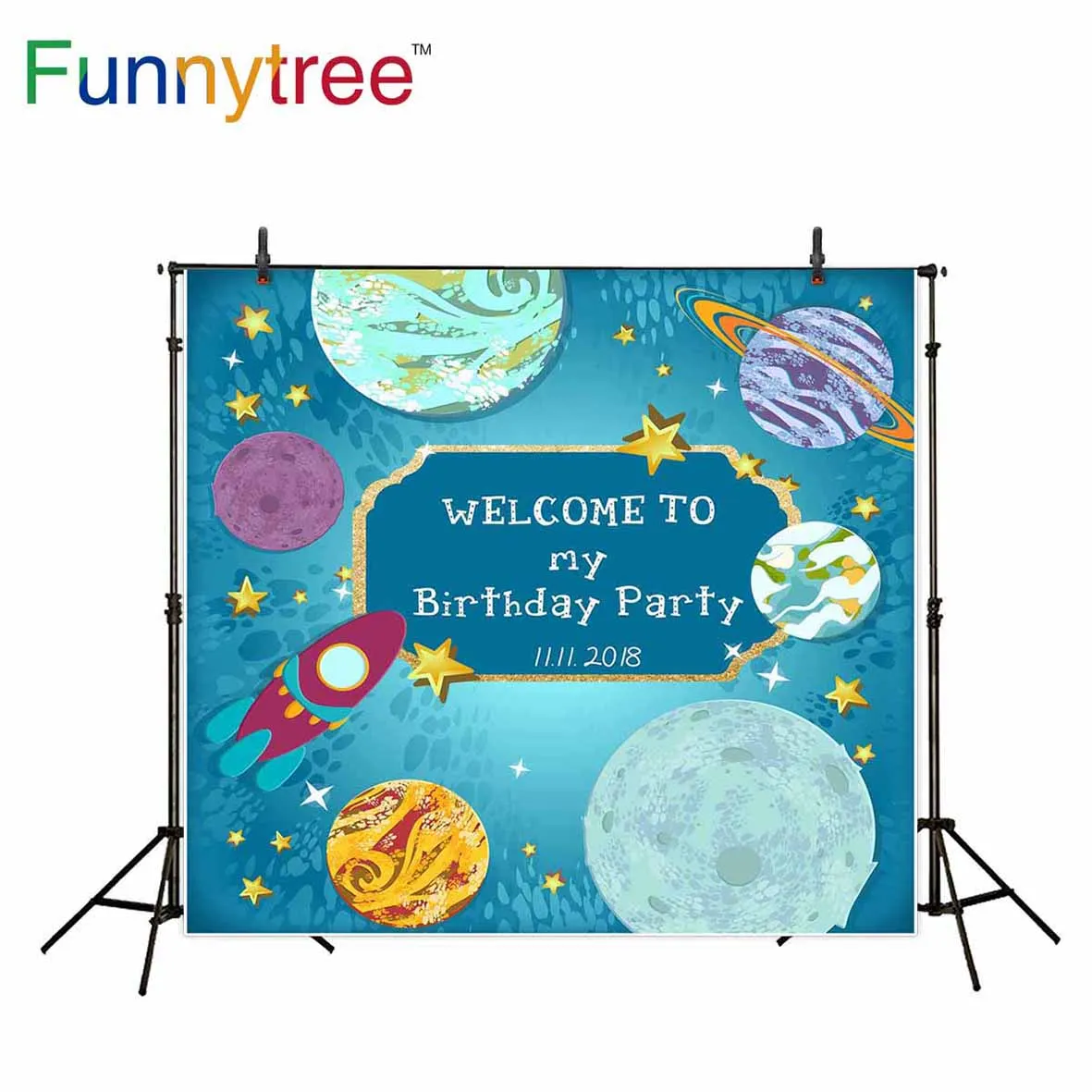 

Фотофон Funnytree для профессиональной фотосъемки с изображением планеты звезд дня рождения ребенка