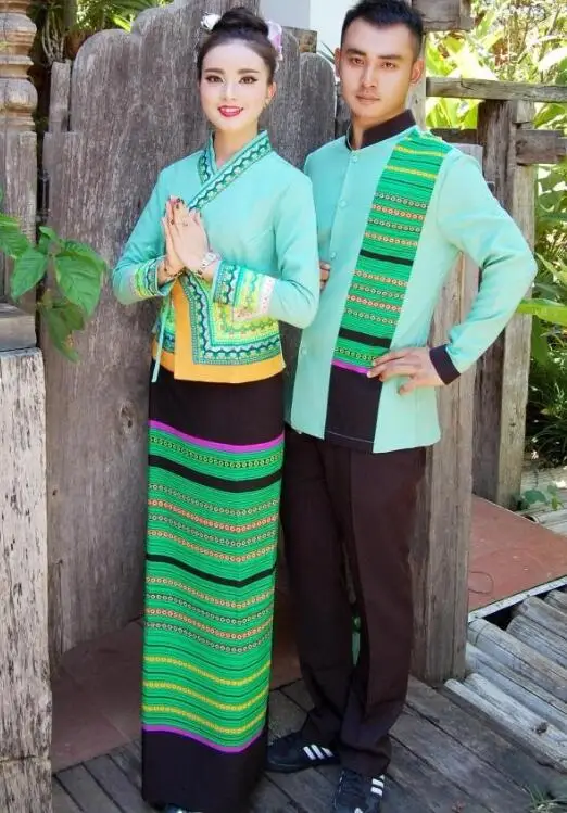 Both No Accessories Таиланд Вьетнам Лаоса Burma Вьетнам традиционных Стиль Ресторан отеля официант рабочая одежда комплект Юго-Восточной Азии платье костюмы - Цвет: Both No Accessories
