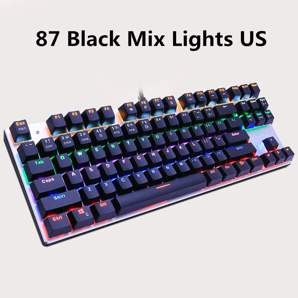 Игровая механическая клавиатура 104/87key черный синий красный переключатель анти-ореолы геймер с подсветкой светодиодный USB Проводная клавиатура Русский/США для ПК - Цвет: 87black Mix Light US