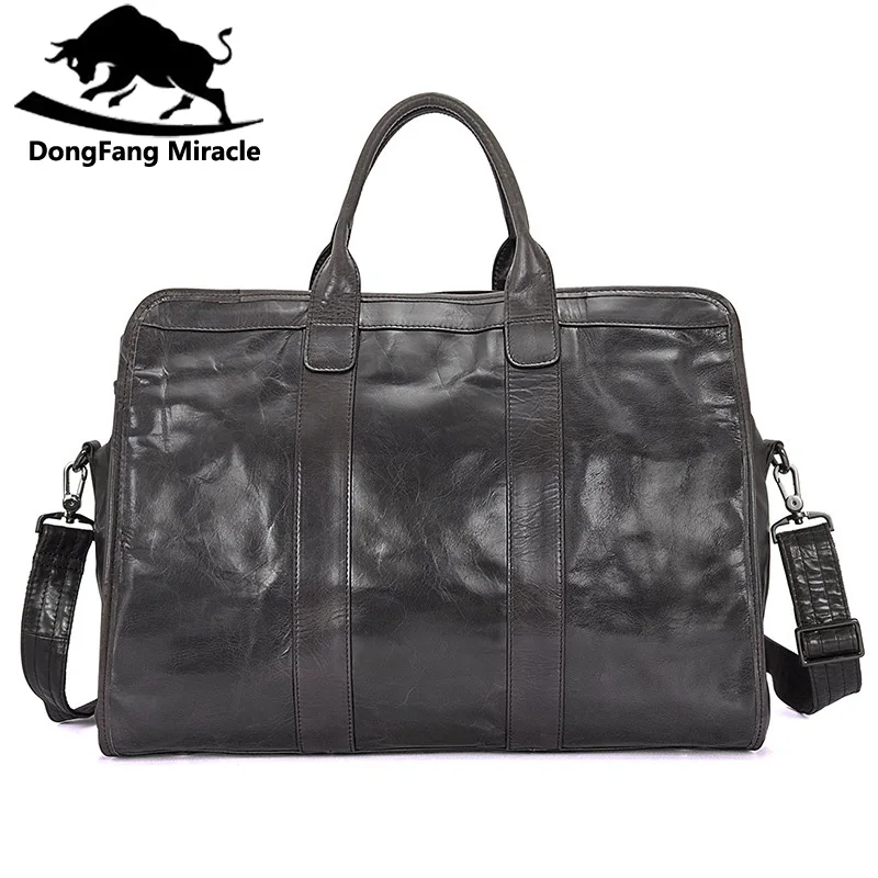 DongFang Miracle 18 дюймов натуральная кожа Дорожная сумка повседневные мужские сумки из воловьей кожи мужская сумка через плечо Большая вместительная багажная сумка - Цвет: Серый