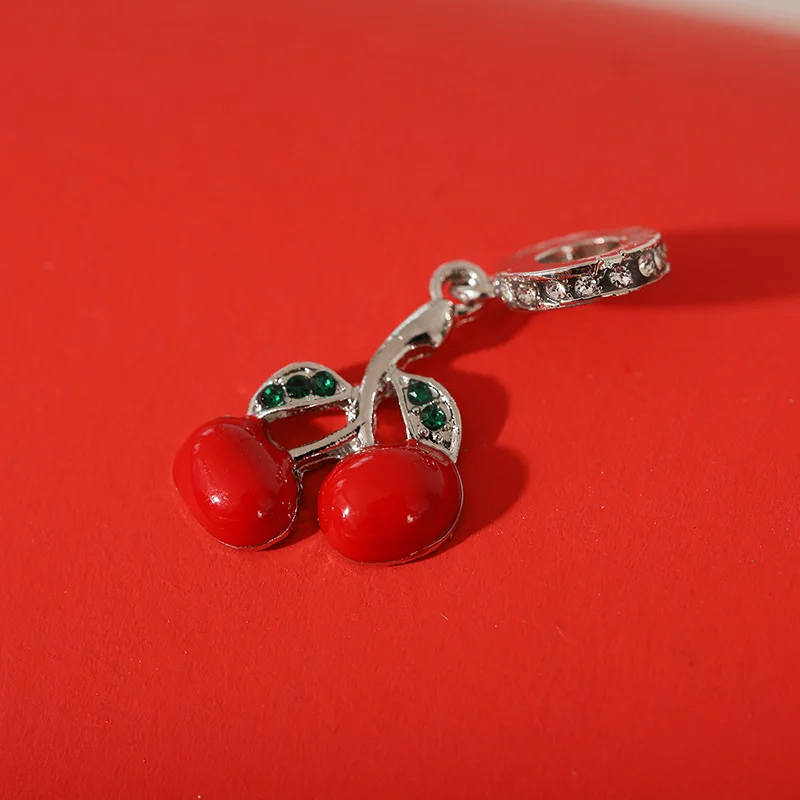 Оригинальные посеребренные бусины красная вишня фрукты подвеска эмаль шармы