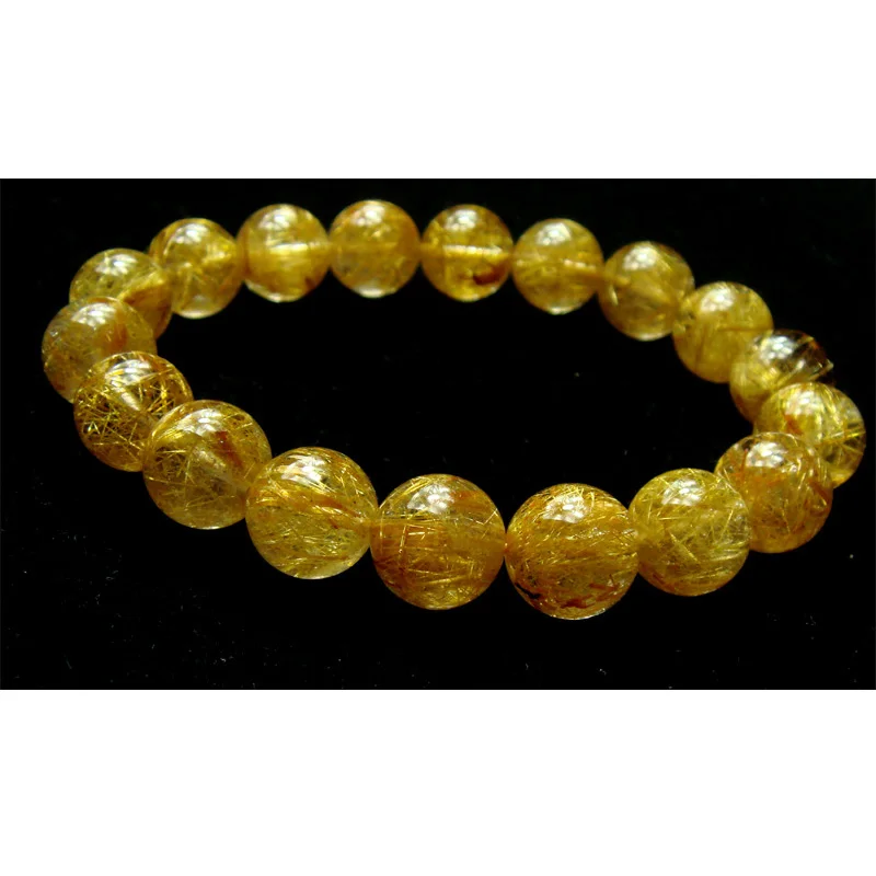 

Wholesale High Quality Natural Genuine Titanium Gold Needle Rutile Quartz Stretch Bracelet Round Jewelry Beads 11mm