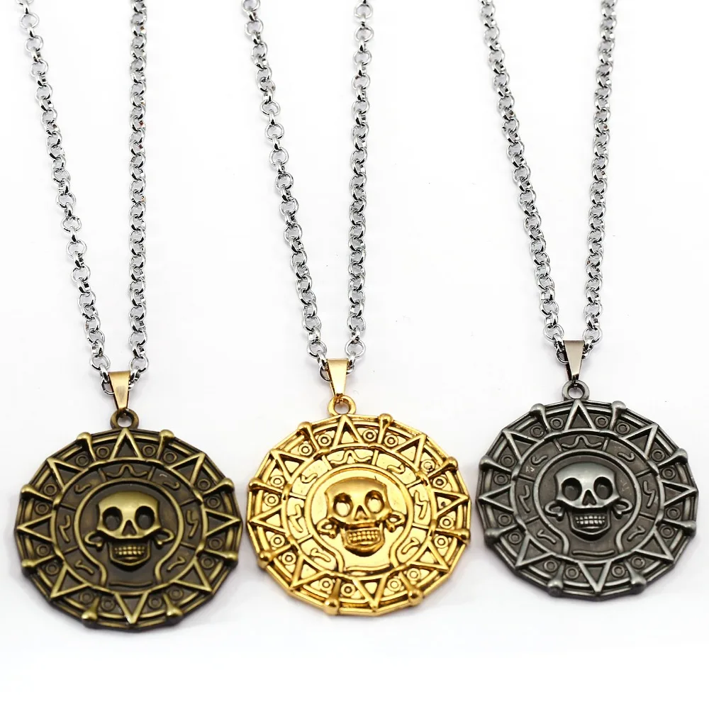 Gold Coin Pirates of the Caribbean Necklace Metal Chain Choker Necklaces & Pendants For Women Men Gift Colar Jewelry Kolye 10969