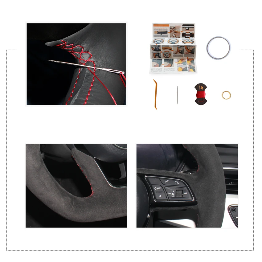 MEWANT черная замша для Audi A3 (8V) A4 (B9) Avant A5 (F5) A1 (8X) Sportback Q2 2016 2019|Чехлы на руль| |