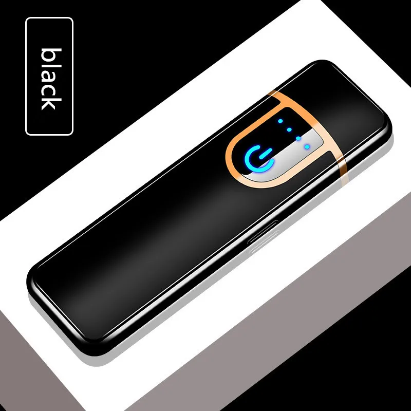 Черный USB зарядка Электронная Зажигалка Ветрозащитная тонкая мужская индивидуальная Женская электрическая нагревательная проволока цветная сигарета зажигалка - Цвет: Черный