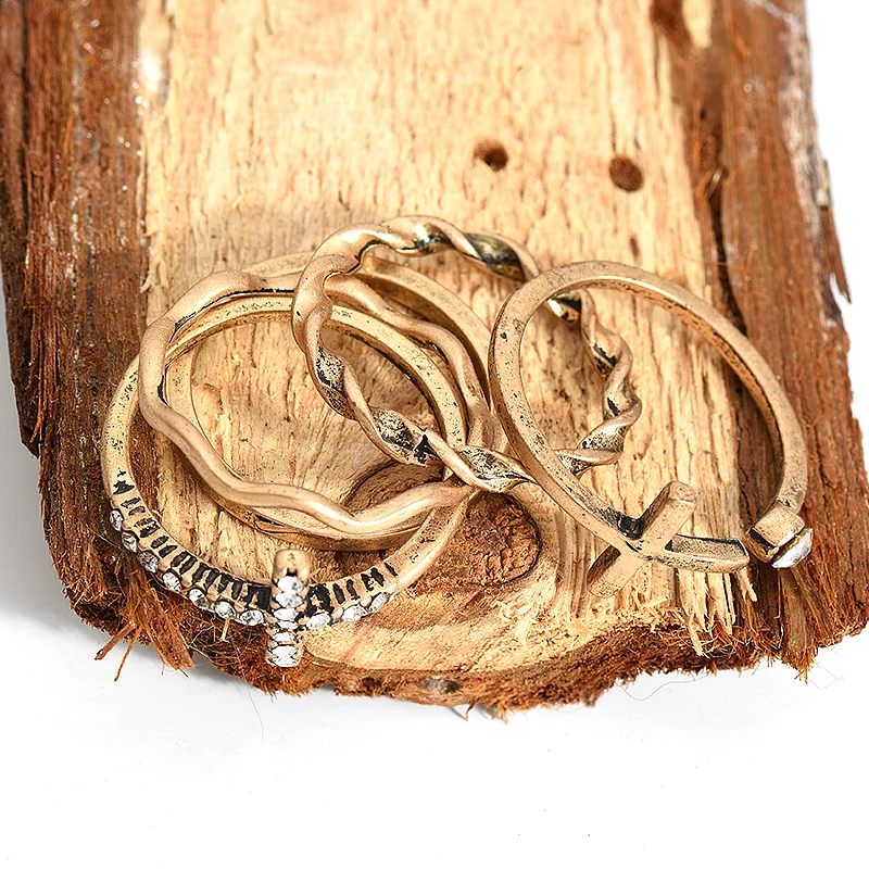 5 шт./компл. в стиле панк с геометрическим принтом крест Открытое кольцо наборы