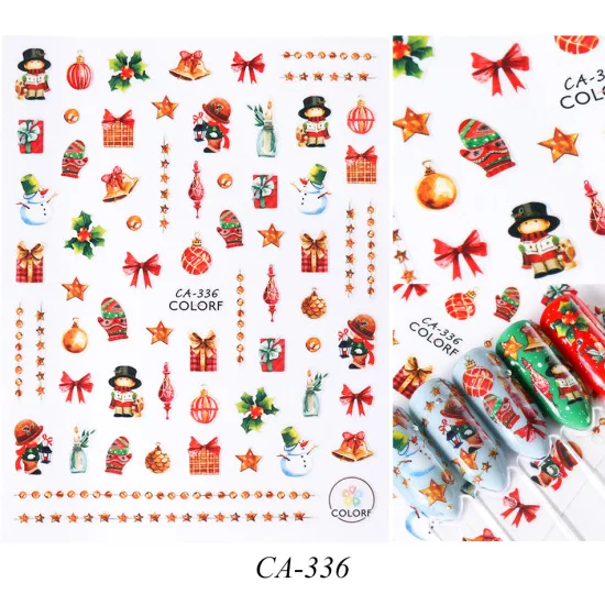 CA-336 1 шт., зимние стикеры 3D на ногти Nail Art, клеящиеся, рождественские, Мультяшные, снеговик, Санта, цветы, слайдеры, наклейки, маникюрные украшения, TRCA329-337 - Цвет: CA-336