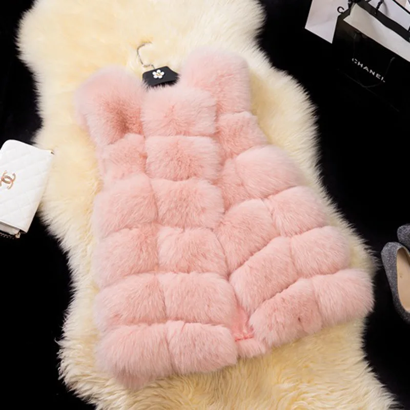 pink Пальто из искусственного меха женская меховая жилетка Роскошная Серебряная лисица Высококачественная теплая зимняя женская куртка жилет 4XL Верхняя одежда Пальто - Цвет: pink