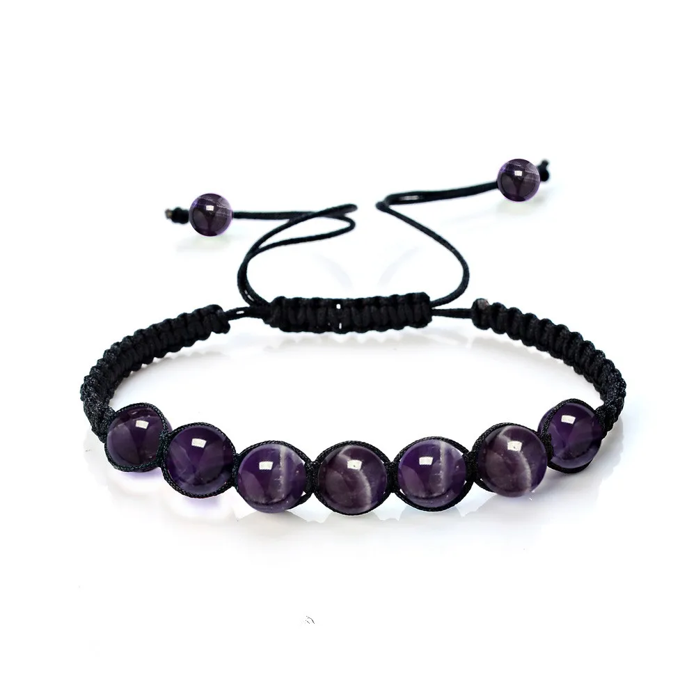 Amethysts Модный натуральный ювелирный камень Йога браслет ручной работы Плетение Черная веревка 8 мм тигровый глаз Лазурит Круглые бусины браслеты для женщин - Окраска металла: Amethysts