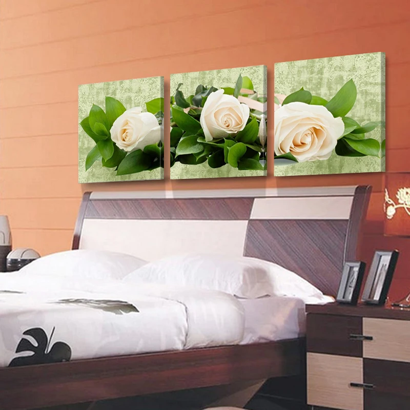 Домашний Декор картина маслом на холсте Современные белые розы цветы холст