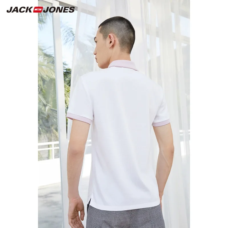 Мужская хлопковая рубашка поло JackJones базовая контрастная с отложным воротником и