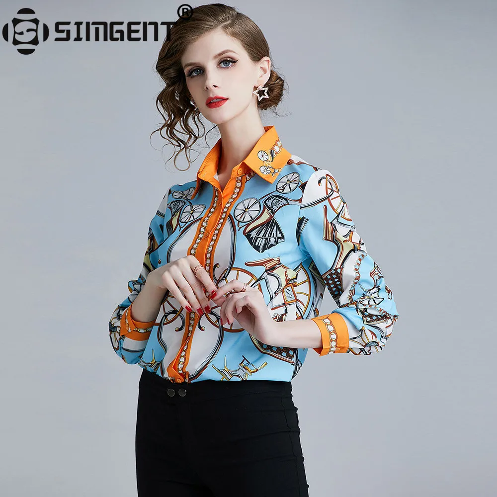 Женская рубашка Simgent модная Элегантная блузка с длинным рукавом и отложным