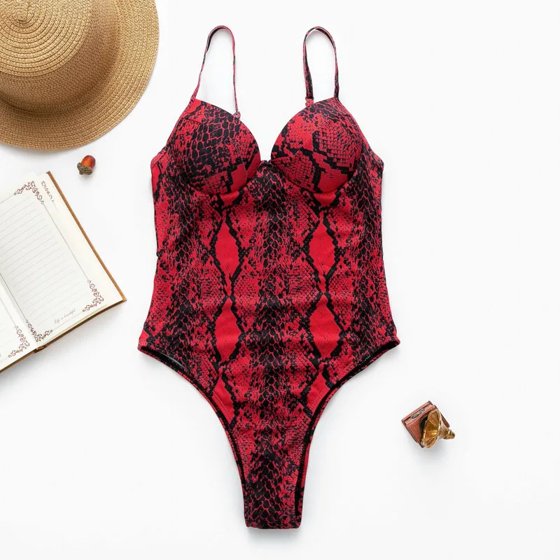 Бикини пуш ап со змеиным принтом купальник стринги с высоким вырезом женские