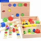 Детская развивающая коробка-пазл с бисером, деревянная игрушка, Детская обучающая помощь Монтессори, Когнитивная игрушка для зрительно-моторной координации рук