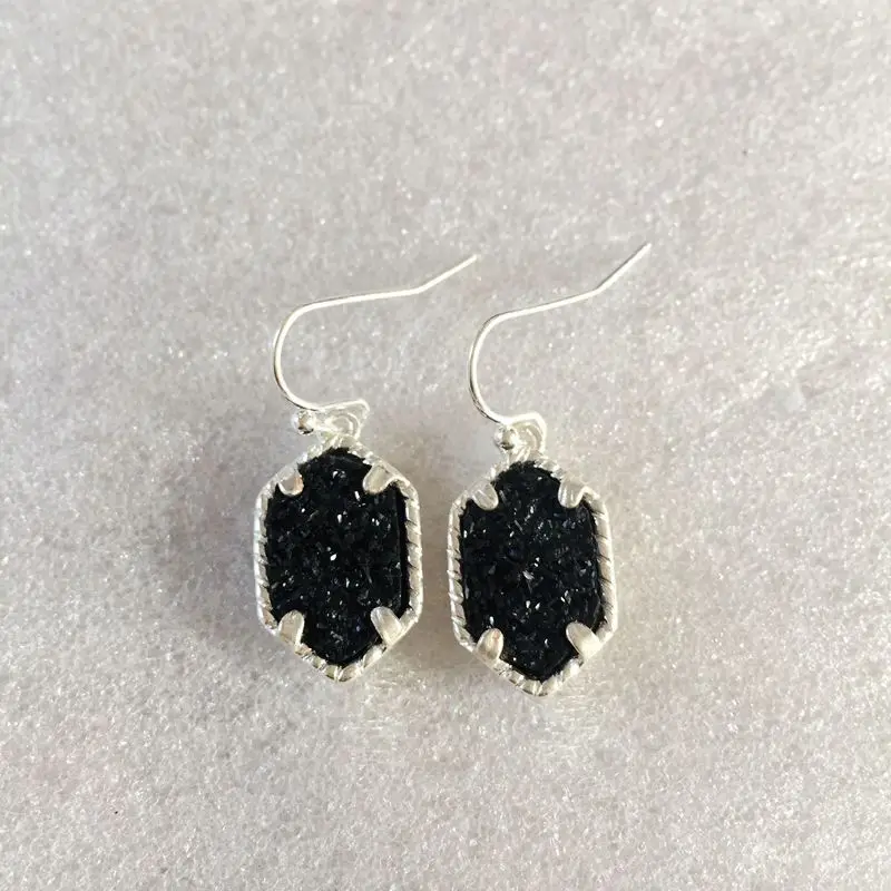 20 вариантов Drusy шестигранные Висячие серьги имитация лавы камни Друза серьги золотой цвет брендовые ювелирные изделия для женщин - Окраска металла: SD Black