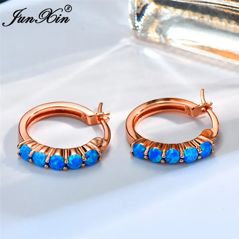 Женские большие круглые серьги кольца Boho модные с опалом белого и синего цвета