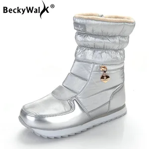 BeckyWalkНовинка 2021 года; Женские зимние ботинки; Нескользящая водонепроницаемая обувь до середины икры; Женская утепленная обувь с хлопковой подкладкой; WSH3097
