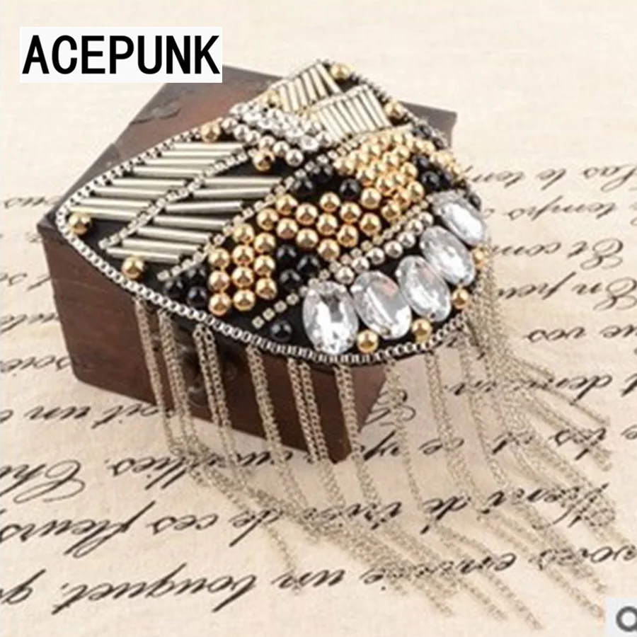 Панк для мужчин сплав кисточкой эполеты с бисером Кристалл эполета Наплечная