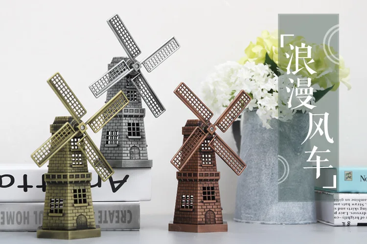 1PC Retro Style Windmill Metal Model Holland Craft Gift Manual Rotation Home Decorations Desktop JL 266 | Дом и сад