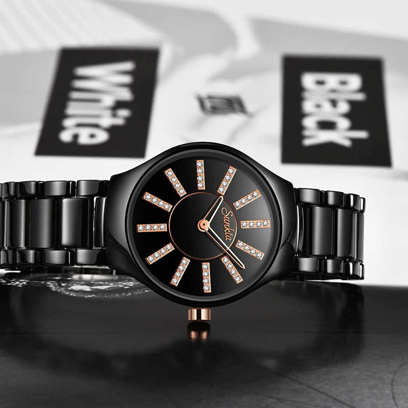 Часы наручные SUNKTA женские кварцевые с керамическим ремешком трендовые Роскошные