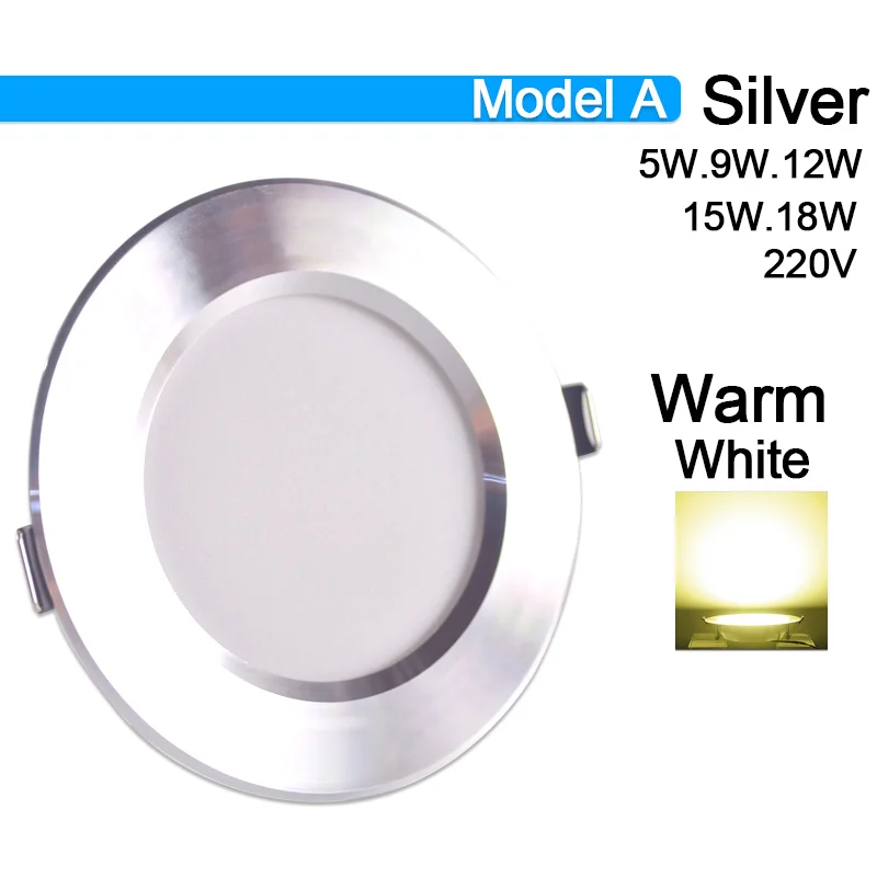 Model A Warm White Потолочный светильник 3 Вт 5 Вт 9 Вт 12 Вт 15 Вт 18 Вт точечный светодиодный светильник AC 220 В золотистый, серебристый, белый ультратонкий алюминиевый круглый встраиваемый Светодиодный точечный светильник - Испускаемый цвет: Model A Warm White