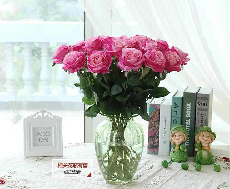 Водная капля Шелковые цветы розы естественного вида для свадебного декора дома 8 цветов дешево Продажа HR019