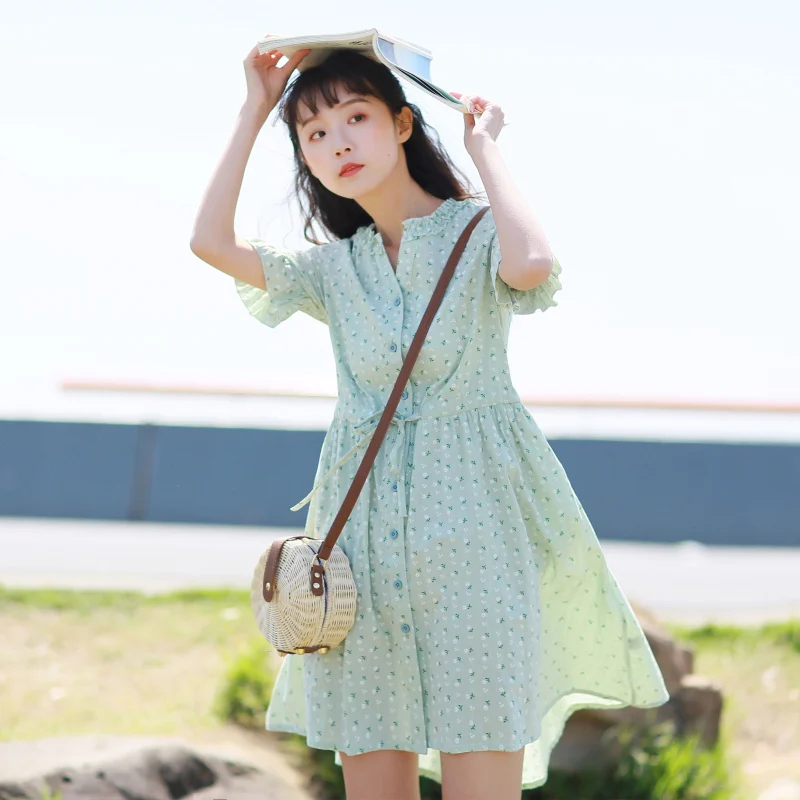 Женское платье с цветочным принтом розовое или зеленое повседневное хлопковое v