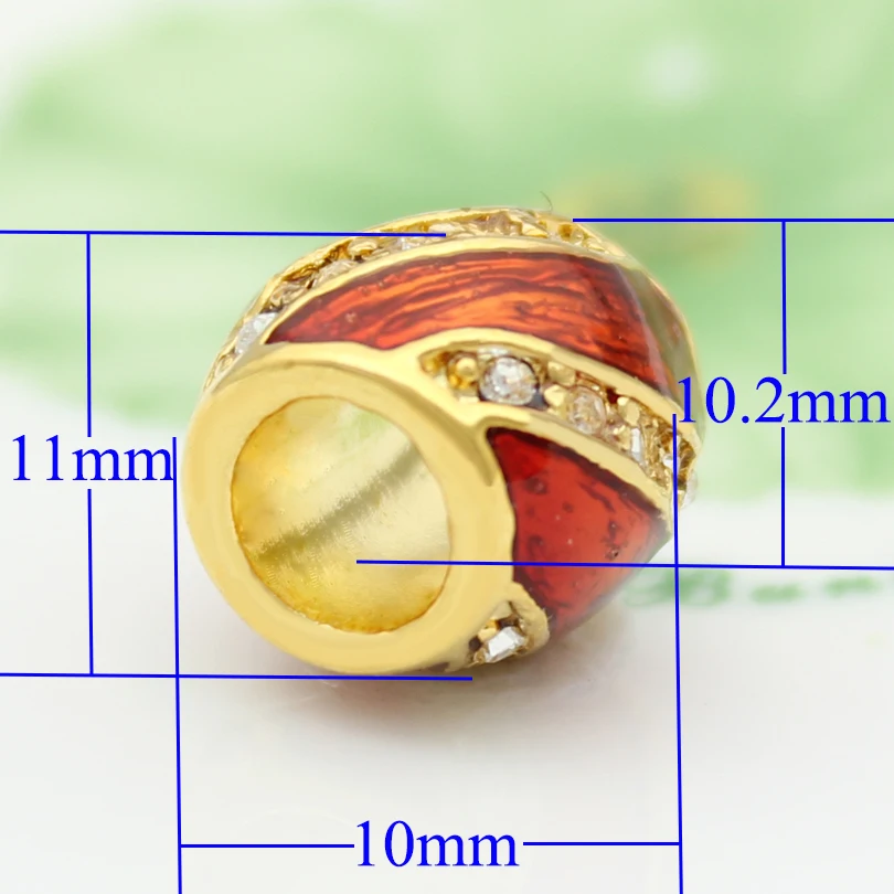 Easter gift DIY hole red enamel white rhinestone cylindrical Russian egg golden female personality charm | Украшения и аксессуары