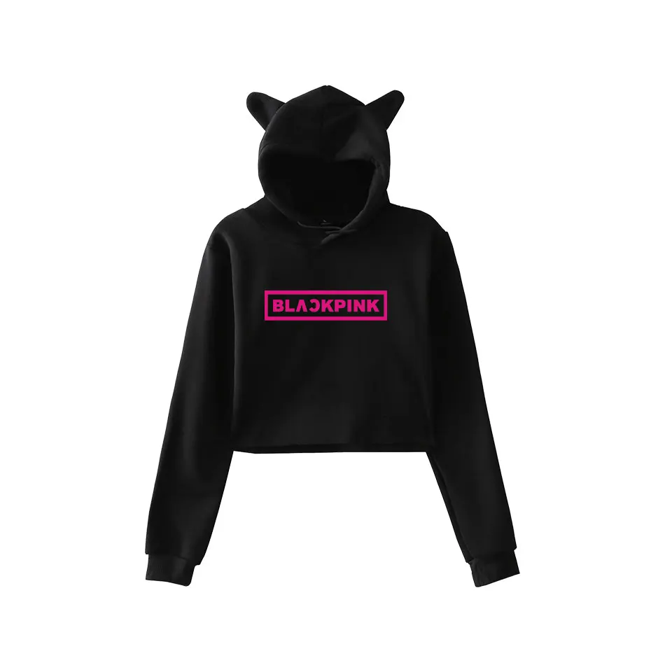 WEJNXIN Kawaii худи с кошачьими ушами для женщин Kpop BLACKPINK вентиляторы Толстовка поддержка дамы BLACKPINK Письмо печати укороченный Топы Одежда