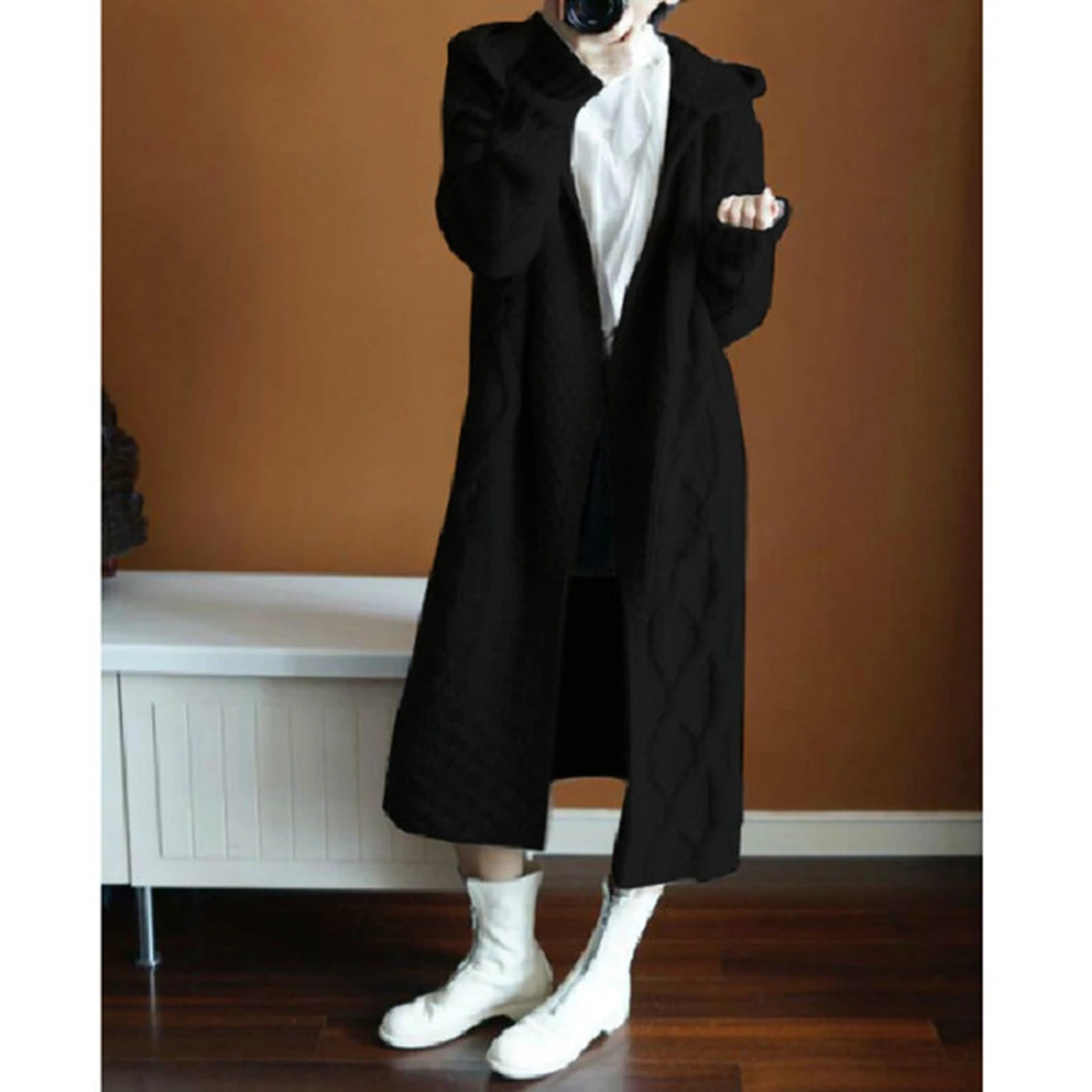 New Women Knitted Hooded Sweater Long Cardigan Autumn Long Sleeve Loose Sweaters Coat Female Warm Solid Cardigans Outwear